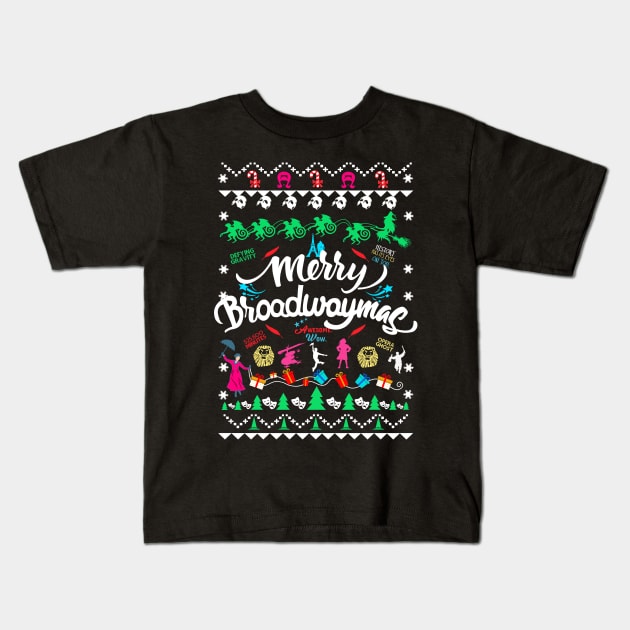 Broadway Ugly Christmas Sweater Kids T-Shirt by KsuAnn